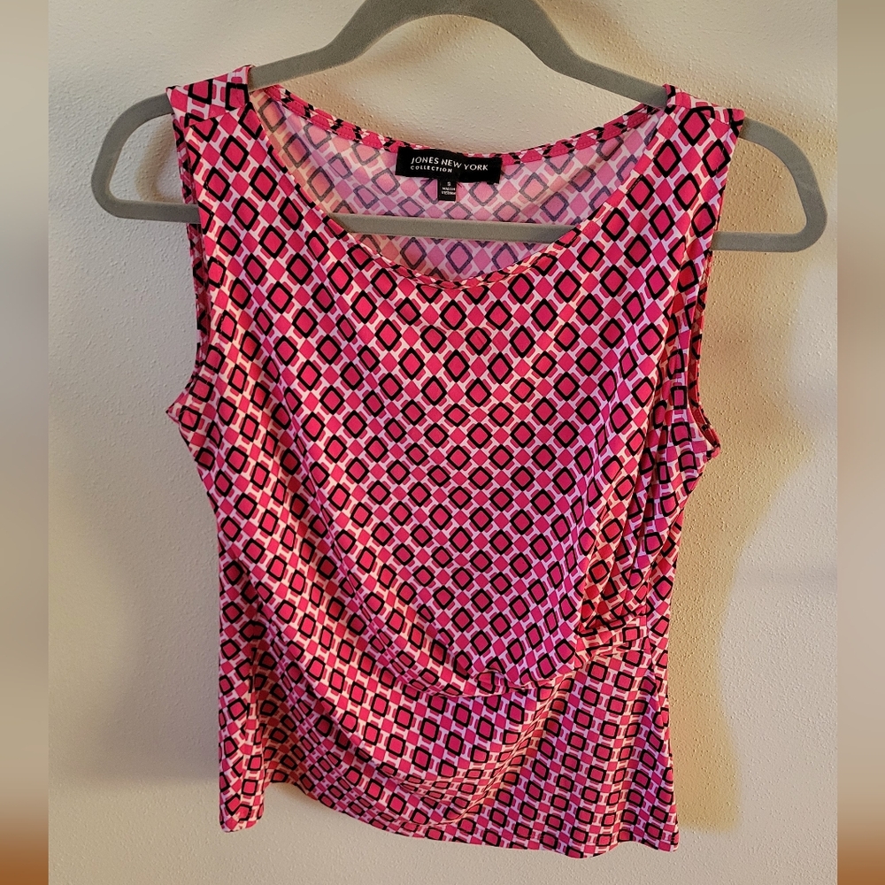 Jones New York Pink and Black Patterned Tank Top